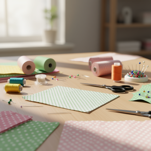 Tessuto a Pois Ilan 100x150 Cm Bianco con Pois Verdi Materiale Artigianale Pre-Tagliato - Product Image 3