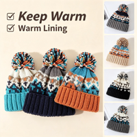 Gorro de Invierno de Moda Otoño-Invierno al por Mayor, Gorro de Punto Jacquard de Alta Calidad con Pompón, Unisex, Transpirable e Impermeable