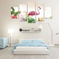 Póster de decoración del hogar e impresiones, pintura en lienzo de plantas verdes, flamenco, arte de pared, pegatina, imagen para sala de estar, 5 paneles