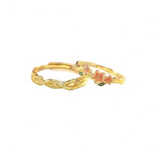 Anillos De Pareja Gold Plated Flower Enamel Drip Glazed <b>Couple</b> <b>Ring</b> Intoxicated Peach Blossom Wedding Band Adjustable Open <b>Ring</b> - Product Image 2