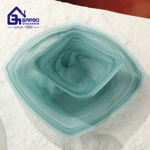 Assiette carrée en verre <span class=keywords><strong>de</strong></span> 8 pouces avec style <span class=keywords><strong>de</strong></span> peinture à l'encre chinoise, verre givré vert lac, assiette décorative pour dîner - Product Image 5