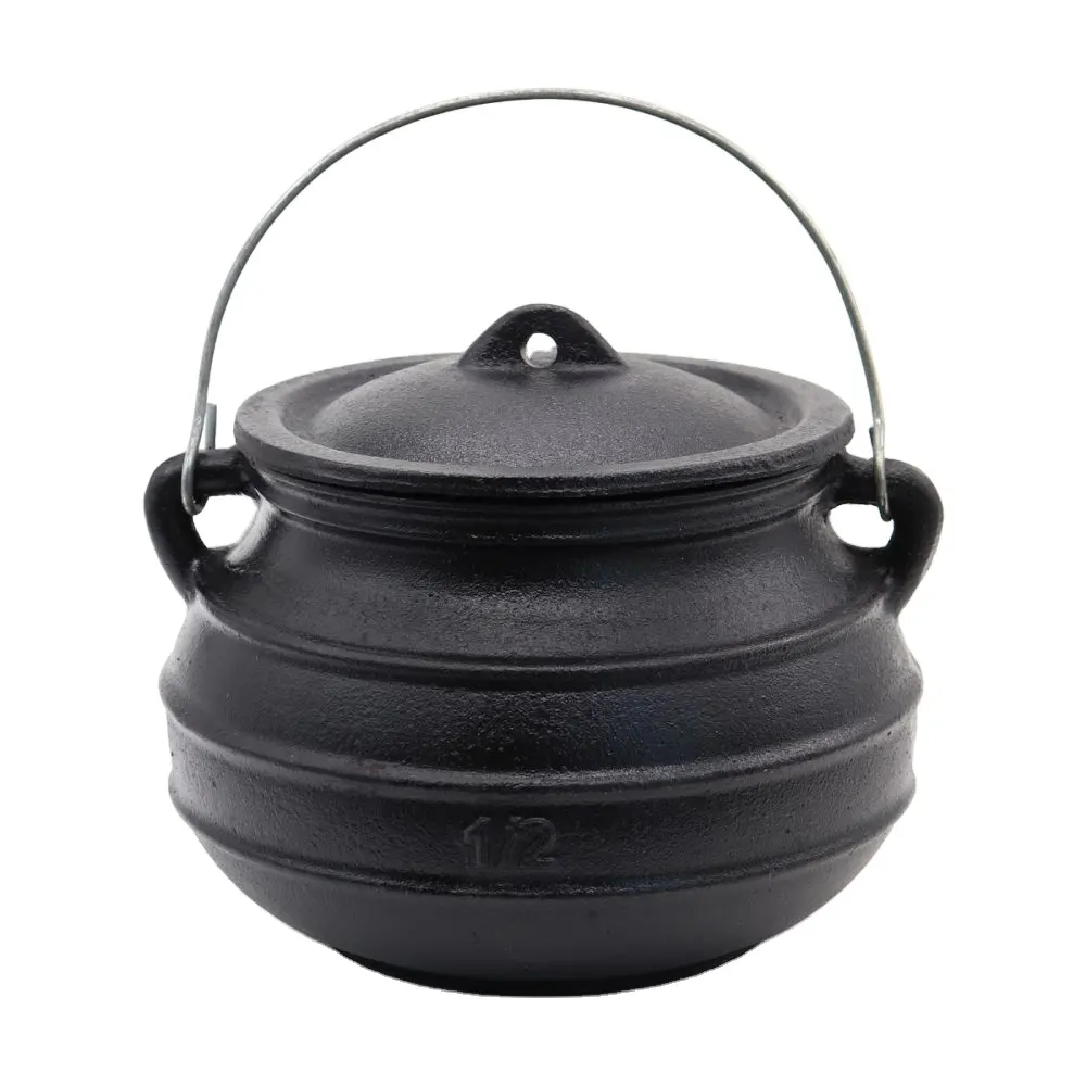 Factory wholesale cast iron potato bean brew meat kettle cauldron flat potjie pot 3 litre