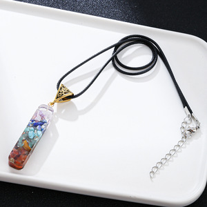 Rainbow Stone Pendant <b>Necklace</b> With Copper Wire Inlay Geometric Design Unisex Fashion Jewelry - Product Image 3