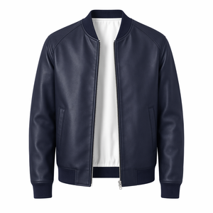 Men's Faux Leather Bomber <b>Jacket</b> Full Zip PU Leather <b>Slim</b> <b>Fit</b> Varsity <b>Jacket</b> with Ribbed Collar Cuffs and Hem - Product Image 5