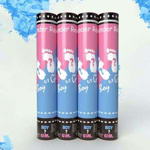 Canon à confettis et poudre pour révélation du sexe de bébé, fournitures de fête de naissance, bâtons de confettis et poudre fumigène 30cm bleu rose - Product Image 3