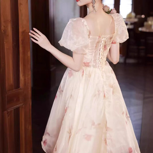 Square Neck Floral Print Evening Dress A-Line Empire Waist 3D Patterns Princess Tutu Skirt For Birthday Arts Exam Graduation - Product Image 4