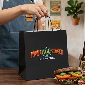Sacs d'emballage alimentaire à emporter en papier kraft noir écologique et recyclable avec logo personnalisé pour la livraison en restaurant et bar - Product Image 4