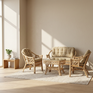 Juego de Muebles de Ratán para Sala de Estar, Estilo Costero, Sofá y Sillones Acolchados, Muebles Modernos para el Hogar - Product Image 1