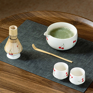 Ensemble de bols à matcha cerise peints à la main, fouet à thé en céramique, agitateur, chapeau à thé, outils de préparation du thé de la dynastie Song, cérémonie du thé fouetté, coffret cadeau - Product Image 2