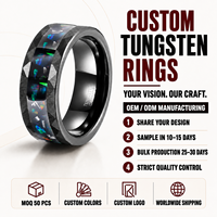 Bague de mariage personnalisée en carbure de tungstène noir pour homme, incrustation opale bleue et météorite, finition martelée, ajustement confortable, vente en gros