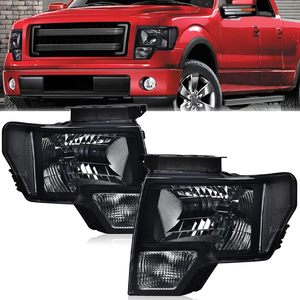 Phares Premium pour Ford F150 Pickup 2009-2014 F-150 2010 2011 2012 2013 Réflecteur Transparent Boîtier Noir - Product Image 1