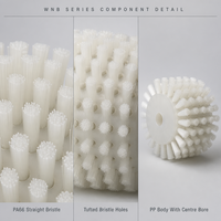 Brosse à poils droits en nylon blanc WNB-60x250 PA66 Brosse à rouleaux cylindrique avec corps en plastique PP