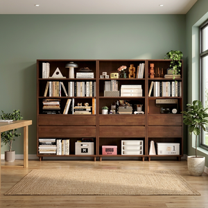 Bibliothèque moderne en bois avec 9 étagères modulaires pour la maison, le bureau et le salon - Product Image 4