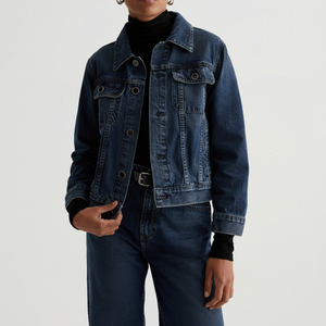 Chaqueta vaquera impermeable con bordado de rayas teñidas con botones básicos de manga larga de gran tamaño con bolsillos, Chaquetas vaqueras de talla grande para mujer - Product Image 1