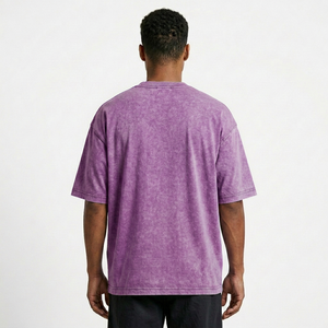 Camiseta de Hombre con Lavado Ácido, Algodón Grueso, Corte Holgado, Manga Corta, Cuello Redondo, Estilo Casual Vintage, Ropa Urbana de Moda Premium - Product Image 4