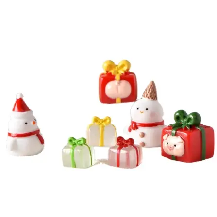 Caixa de presente de papai noel, boneco de neve, desenho animado, estatueta de jardim das fadas, decoração de natal, presente de natal e ano novo