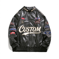 Blouson universitaire personnalisé en cuir PU avec broderies multi-écussons, style course, coupe oversize, streetwear, bomber, manteau d'hiver pour homme, vente en gros
