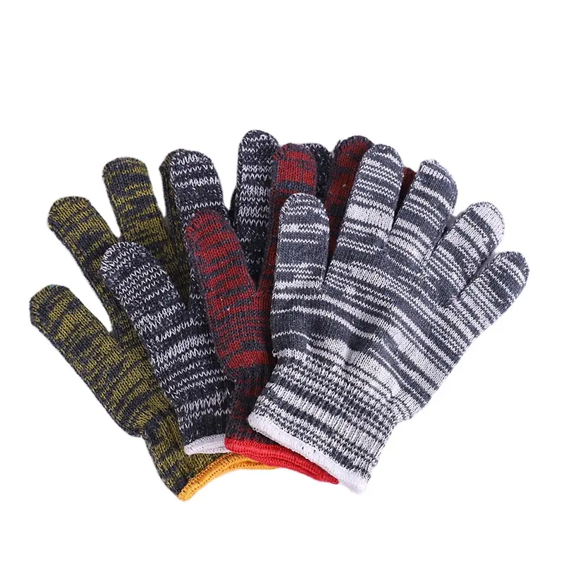Mixed color poly cotton knitted safety working colored cotton yarn gloves