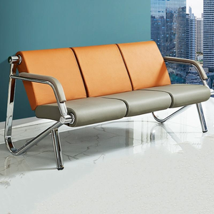 Banc moderne de haute qualité, personnalisé, stable, durable, avec structure métallique et assise en cuir, pour aéroport, bureau, salle d'attente, salon. - Product Image 1