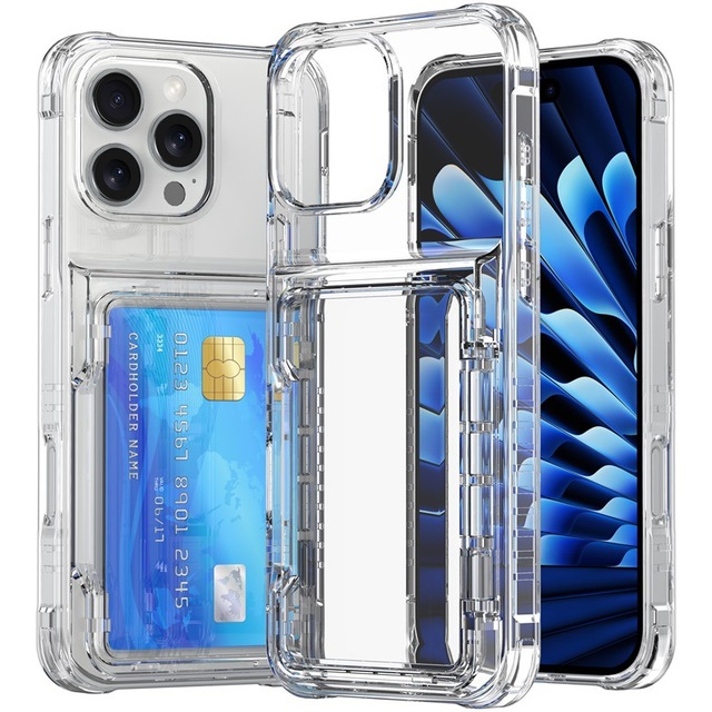 Clear Wallet Case for IP 16 with Credit Card Holder Slot Shockproof Hybrid Heavy Duty Protection Clear Phone Cover Compatible