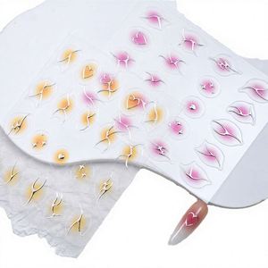 1 autocollant 3D pour ongles, motifs French Manicure, lignes dorées courbées, rayures, autocollants adhésifs DIY, décalcomanies pour manucure, décoration d'ongles - Product Image 1