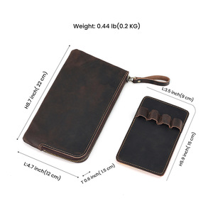 Joyir Estuche para lápices de cuero genuino con cierre de cremallera, bolsa de almacenamiento para papelería de oficina y escuela, diseño de moda K182, color café, marrón, rojo vino - Product Image 5