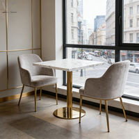 Meubles de salle à manger de luxe en or pour restaurant, table à manger carrée en marbre de 80*80 cm avec base en acier inoxydable