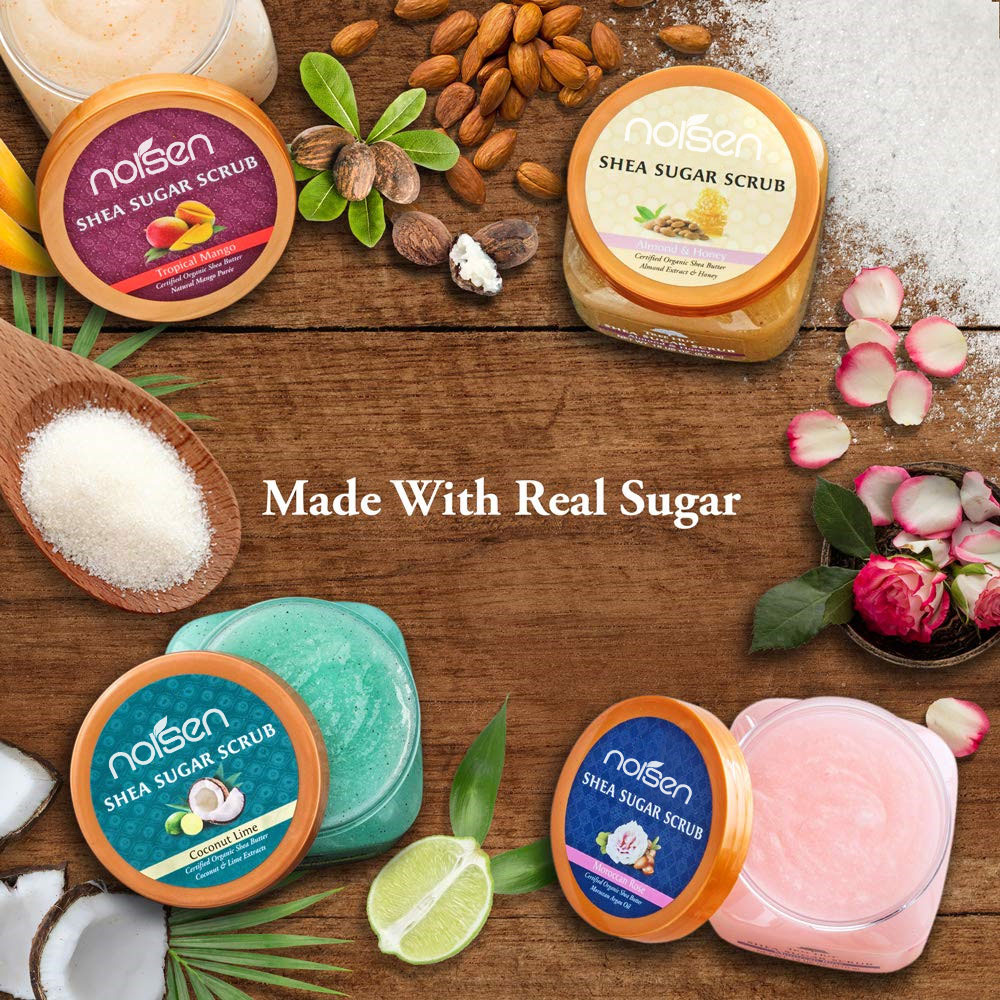 Hot Selling Natural private label organic lightening exfoliating nourishing whitening Shea Butter Sugar Body Scrub