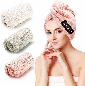 Serviette de haute qualité absorbante, séchage rapide, douce, en microfibre gaufrée, turban magique pour cheveux, logo personnalisé - Product Image 2