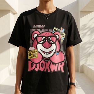 Nouveau T-shirt en coton pour femme été 2026, style américain, imprimé ours fraise, coupe ample décontractée, streetwear de créateur, vente en gros - Product Image 3