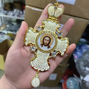ZD037 plus récent pendentif croix pectorale en alliage d'or avec artisanat d'huile d'émail pour l'église grecque orthodoxe de jésus conception russe - Product Image 5