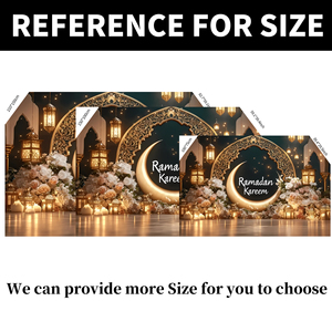 Fondale Ramadan Kareem Oro e Nero 2026 con Luna Dorata e Lanterne Floreali per Decorazioni Islamiche Musulmane del Ramadan ed Eid - Product Image 4