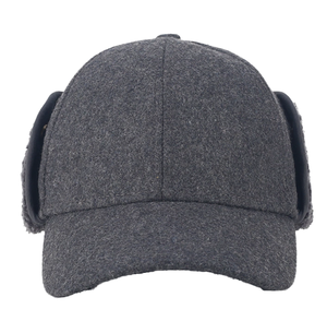 Wool Baseball Cap with Ear Flaps 6 Panel Winter Fleece Hat Unisex Outdoor Casual - Product Image 1