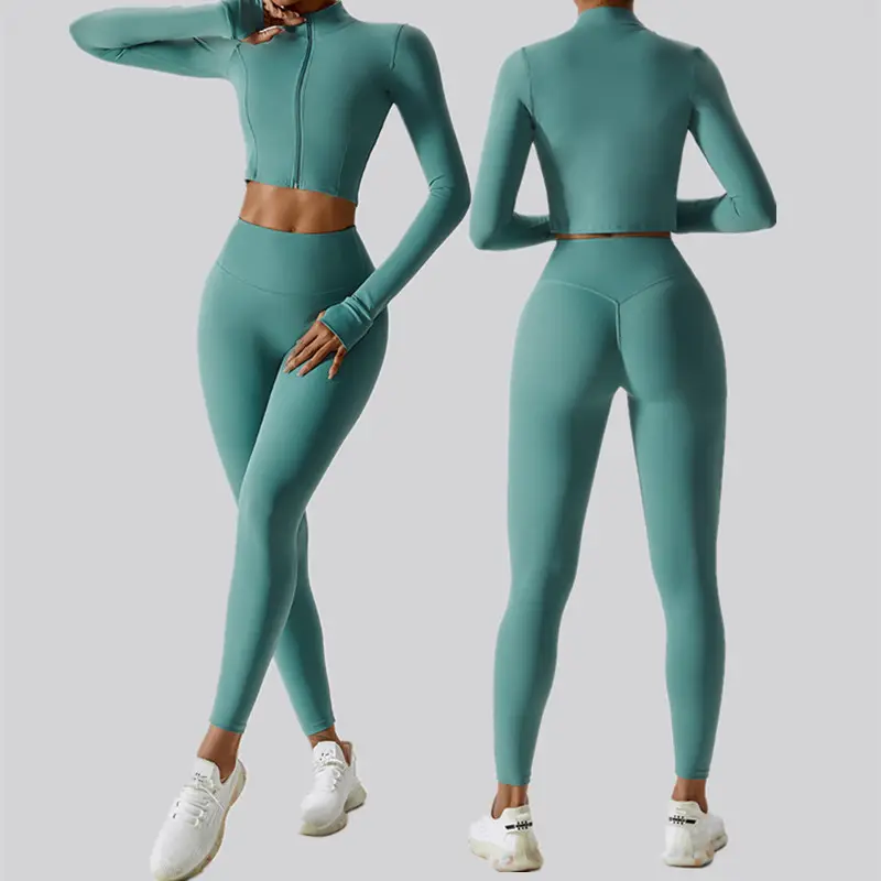 Conjunto de top cropped de 3 peças feminino, verão, shorts com zíper, top, legging de cintura alta, sutiã de yoga, 2023