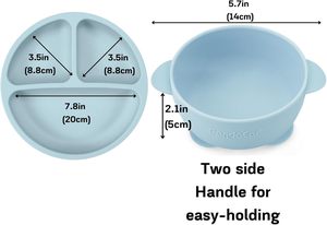 Ensemble de bols et assiettes pour bébé en silicone de qualité alimentaire, avec couvercle et base à ventouse, sans BPA, certifié LFGB, durable pour les repas des enfants - Product Image 3