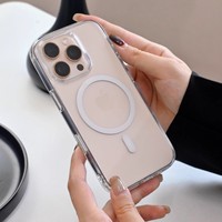 Étui de téléphone portable magnétique transparent anti-jaunissement en acrylique + TPU pour iPhone 16 Pro Max Plus