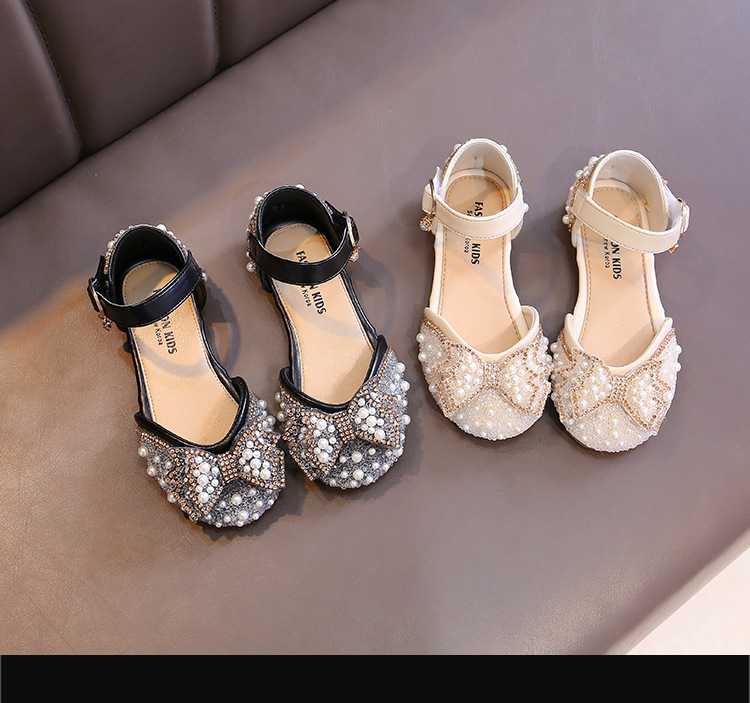 Girls Rhinestone Sandals Korean Princess Flat Shoes Children Bow Dress Shoes
