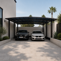Abri voiture double en aluminium avec toit incurvé et panneaux en polycarbonate |   Abri pour voiture pour villa moderne, allée de maison, entrée de jardin