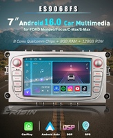 Radio para Auto Erisin ES9068FS de 7 Pulgadas con Android 16 para Ford Mondeo, Focus, C-Max, S-Max, Galaxy, Pantalla IPS de 7 Pulgadas, CarPlay Inalámbrico, DAB+, 8GB, 128GB