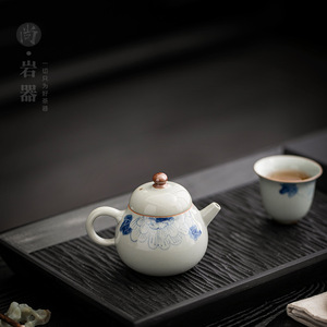 Hand Painted Peony Ceramic Teapot Blue And White <b>Small</b> <b>Pot</b> With Lid Household <b>Tea</b> Brewer - Product Image 1