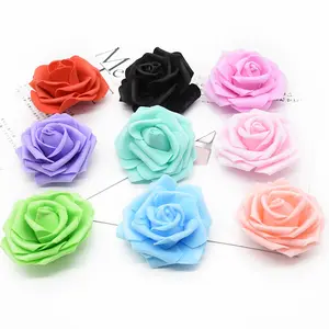 Colorful PU Material Decorative Artificial Flower DIY Single Mauve Rose Flower for Wedding Using Handmade foam rose head 7cm
