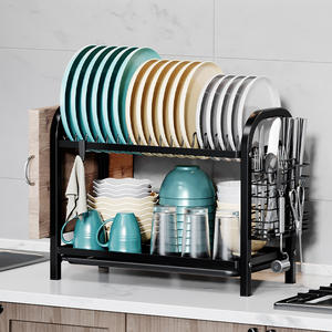 Mutfak çok fonksiyonlu ayakta tipi Metal depolama rafı kurutma bulaşıklık 2 Tier bulaşık kurutma rafı sofra tutucu - Product Image 2