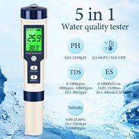 Testeur de qualité de l'eau multifonction 5 en 1, PH, TDS, EC, salinité, température, avec rétroéclairage, pour piscine, spa, vin, aquarium, hydroponie