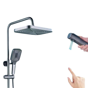 Robinet de douche pluie à 4 fonctions au design moderne Finition chromée Température de l'eau réglable avec pommeau de douche pluie douce - Product Image 1