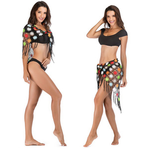 Usine OEM ODM <span class=keywords><strong>2</strong></span> en 1 coloré irrégulière Crochet maille gland écharpe Sexy résille tricot Bikini <span class=keywords><strong>maillot</strong></span> <span class=keywords><strong>de</strong></span> <span class=keywords><strong>bain</strong></span> femmes vêtements <span class=keywords><strong>de</strong></span> plage couvrir - Product Image 1
