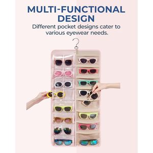 Organisateur de lunettes de soleil suspendu mural, étui de rangement double face rose 33x15x85cm en polyester - Product Image 4