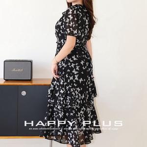 รันฉีชุดเดรสชีฟองพิมพ์ลายผีเสื้อสีดำคอวีระบายเอ-ไลน์ชุดเดรสผู้หญิงขนาดพลัส - Product Image 3