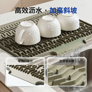 Tapete de Silicona de Grado Alimenticio para Escurrir Platos, Tipo Canal, para Cocina, 12 mm de Grosor, Antideslizante, Reductor de Ruido, en Colores Verde Oliva, Gris y Negro - Product Image 4