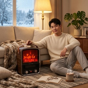 Cheminée électrique portable 2000W 10-19k BTU/h, effet de flamme réaliste, chauffage rapide, poêle autoportant pour la maison, salon - Product Image 3