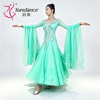 Robe de danse de salon lyrique en mousseline de soie menthe personnalisée Yundance B-26081, tenue de scène fluide pour femmes, compétition de valse, haute qualité